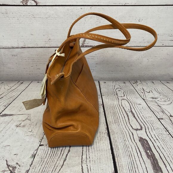 Old Trend Tan Eco Genuine Leather Dancing Bamboo Tote Chestnut Brown Hand Dyed - Picture 2 of 11
